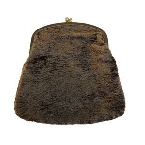 Vintage Mel-Ton Clutch Dark Brown Fur Classic Kiss Lock Retro Party Made in USA